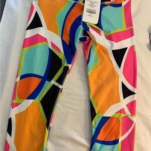 Colorful Geometric Leggings, geometric top & white sports bra